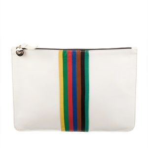 Clare V. White Striped Flat Clutch
